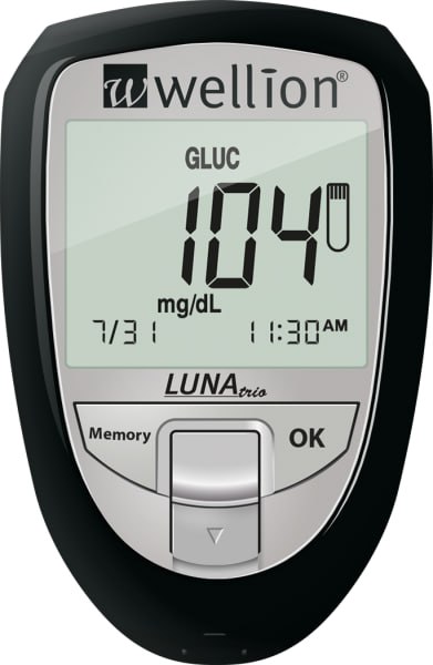 Набір для тестування рівня глюкози, холестерину та сечової кислоти в крові Wellion LUNA Тrio чорний, ммоль